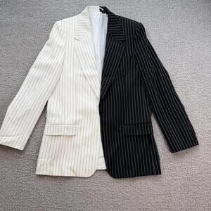 Jaded London Venom Spliced Two Tone Pinstripe Blazer Black Split Suit Jacket 38R